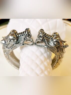 Viking Double Dragon Head Cuff Bracelet, Mythical Gothic